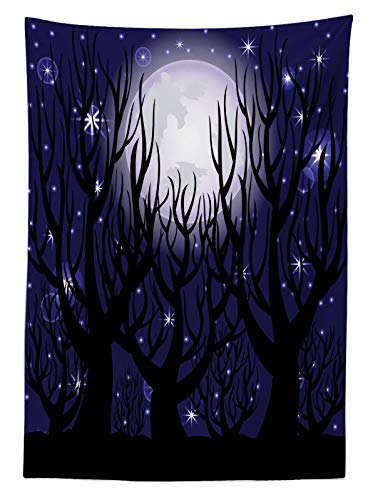 ABAKUHAUS Bosque Oscuro Mantele, En horario Nocturno Luna Radiante, Estampado con la Última Tecnología Lavable Colores Firmes, 140 x 200 cm, Añil y Gris carbón