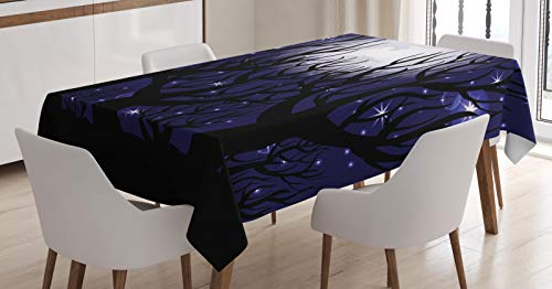 ABAKUHAUS Bosque Oscuro Mantele, En horario Nocturno Luna Radiante, Estampado con la Última Tecnología Lavable Colores Firmes, 140 x 200 cm, Añil y Gris carbón