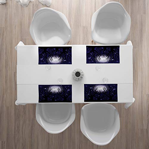 ABAKUHAUS Bosque Oscuro Salvamantel Set de 4 Unidades, En horario Nocturno Luna Radiante, Material Lavable Estampado Decoración de Mesa Cocina, Añil y Gris carbón