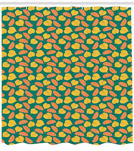 ABAKUHAUS Hoja de impresión Cortina de Baño, Temporada de otoño de Dibujos Animados, Material Resistente al Agua Durable Estampa Digital, 175 x 200 cm, Salmon Mostaza Teal