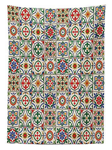 ABAKUHAUS marroquí Mantele, Extracto de la Hoja Ornamental, Estampa Personalizada Vívida No Destiñe Apto Uso Exterior, 140 x 240 cm, Multicolor