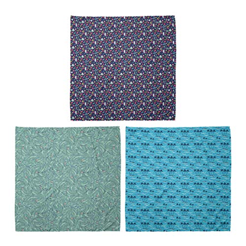 ABAKUHAUS Pack de 3 Bandanas Unisex, Flores exóticas y perezosos selva hojas dibujado mano del mar del verano y de las palmeras, Multicolor