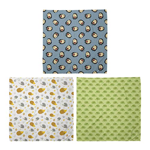 ABAKUHAUS Pack de 3 Bandanas Unisex, La mascota con el frasco de mermelada de otoño en el bosque espinoso mamíferos Verde, Multicolor