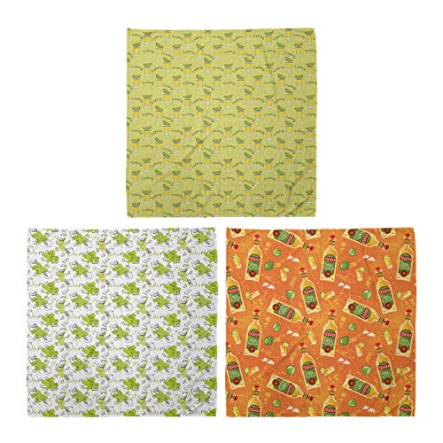 ABAKUHAUS Pack de 3 Bandanas Unisex, Vidrios de tiro y sector de Lima Limón Sal Shaker Botellas Limes, Multicolor