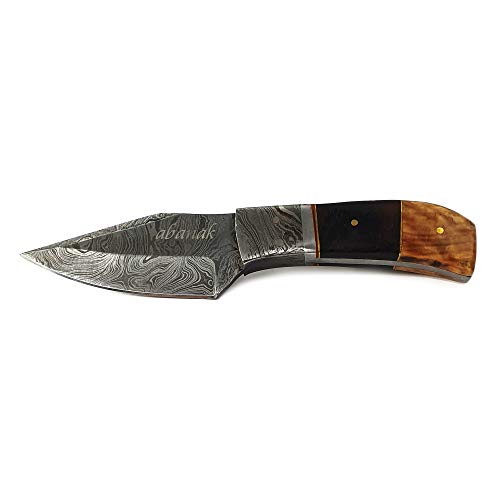 Abanak T101 Cuchillo de Caza de Acero de Damasco, 18cm, 9 Hoja x 9 Mango, Cuchillo de Cazador Profesional