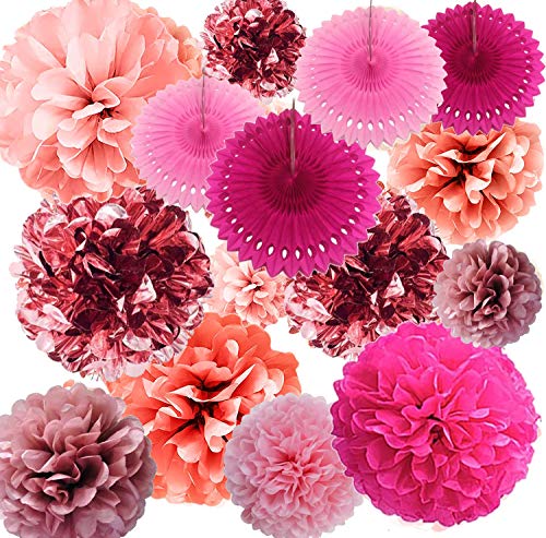 Abanicos de Papel Bola de Rosa pompones papel seda Ventilador de Papel para Remolino Decoración para Cumpleaños Boda Carnaval Bebé Ducha Habitación Party Supplies Decoración