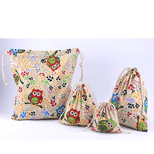 abaría - 4 Unidades Bolsa de algodón Grande - Bolsa Inserto Organizador para Ropa Juguete pañales - Bolsos Inserto bebé - Grande 37 x 40 cm, Mediano 25x 30 cm, pequeña 19 x 23 cm, Mini 14 X 16 cm