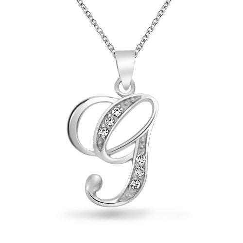 Abc Zirconia Cúbico Allanar CZ Script Cursiva Letra Del Inicial G Colgante Collar Inicial Para La Mujer