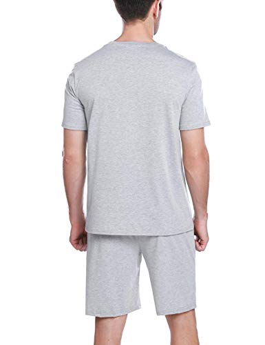 Abollria Pijama Hombre Corto Verano 2 Piezas,Camiseta y Pantalones Cortos Algodón Casual Ropa de Dormir Set Gris,L
