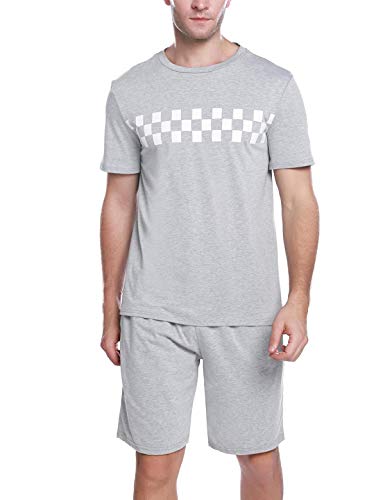 Abollria Pijama Hombre Corto Verano 2 Piezas,Camiseta y Pantalones Cortos Algodón Casual Ropa de Dormir Set Gris,L