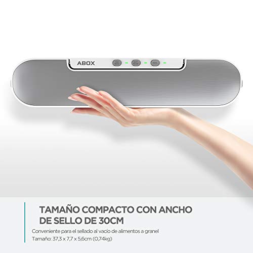 ABOX Envasadora al Vacío, V69 Máquina Selladora al Vacío Automático, 10 Bolsas de Vacio y Tubo para Botes, 3 Modos de Vacío Sistema de Antisobrecaliente, con Imanes Debajo, Blanco