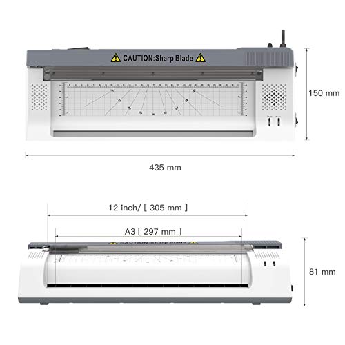 ABOX Plastificadora A3 A4, OL381 Máquina para Plastificar con Redondeador de Esquina, Caliente y Frío de 250 mm/min con 2 Rodillos, ABS Botón y 16 Fundas para Oficina, Colegio y Hogar, Blanco