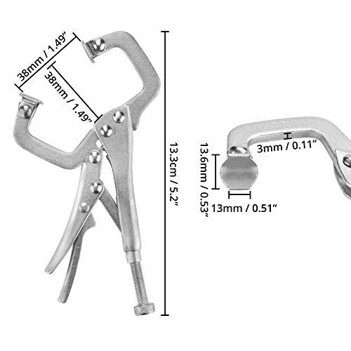 Abrazadera en C - 13,3cm Vise Grip Alicate de bloqueo con extremo de tornillo ajustable y almohadilla giratoria - Tenaza de sujeción en C para superficies y ángulos irregulars (Pack de 4)