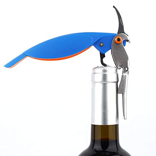 Abrebotellas de la Novedad, Loros en Forma de múltiples Funciones Abrebotellas de Vino Palanca de Doble sección Abrebotellas de Vino Abrelatas de Cerveza(Azul)