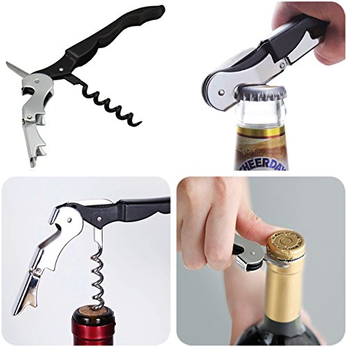 Abridor de botellas, msure acero inoxidable sacacorchos y abridor de vino cerveza abridor de tapón de la botella, 2-pack