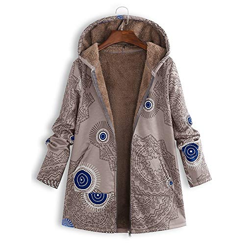 Abrigo De Invierno Mujer Libre Abrigos para Mujer Rebajas Talla Grande Abrigo con Capucha De Manga Larga Vintage Cremallera Señoras Abrigos con Bolsillos Gruesos De Lana riou (2-Khaki, XXXXXL)