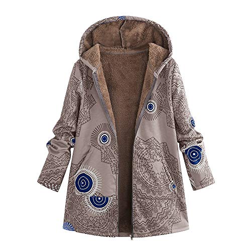 Abrigo De Invierno Mujer Libre Abrigos para Mujer Rebajas Talla Grande Abrigo con Capucha De Manga Larga Vintage Cremallera Señoras Abrigos con Bolsillos Gruesos De Lana riou (2-Khaki, XXXXXL)