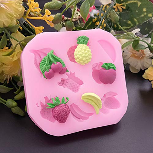 Acc DIY Fruit Collection Molde de Silicona para Hornear Banana, Fresa, piña, Cereza, Manzana, Chocolate, Fondant, Pastel, Color Rosa As Shown,Colorful,Pink,Rosy,Orange,Blue