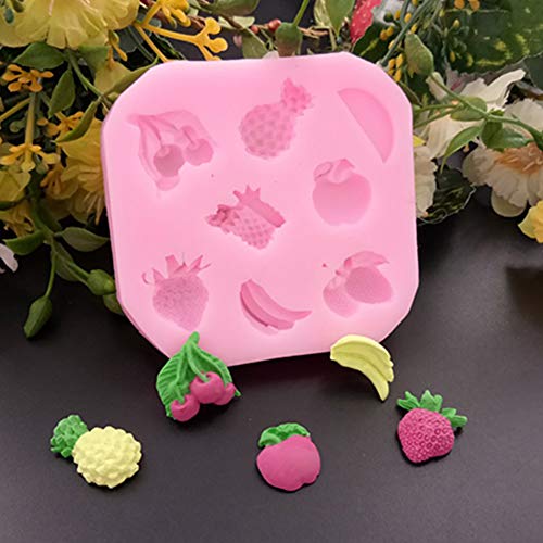 Acc DIY Fruit Collection Molde de Silicona para Hornear Banana, Fresa, piña, Cereza, Manzana, Chocolate, Fondant, Pastel, Color Rosa As Shown,Colorful,Pink,Rosy,Orange,Blue