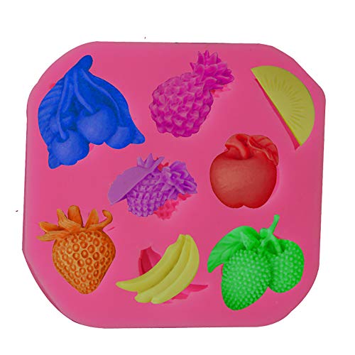 Acc DIY Fruit Collection Molde de Silicona para Hornear Banana, Fresa, piña, Cereza, Manzana, Chocolate, Fondant, Pastel, Color Rosa As Shown,Colorful,Pink,Rosy,Orange,Blue