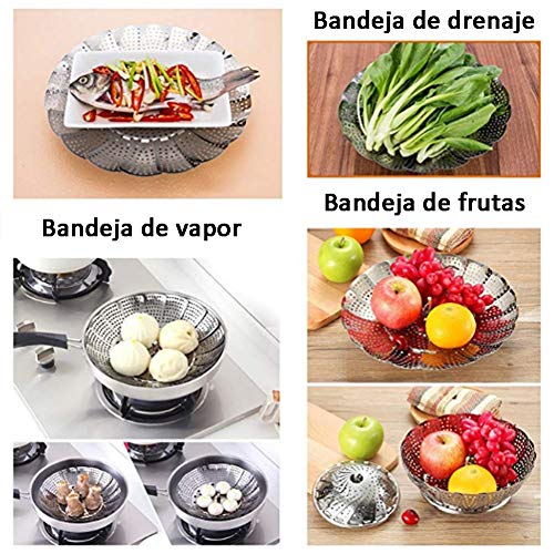 Accesorio de Cocina al Vapor de Acero Inoxidable, Cesta Vaporera Plegable con Patas Antideslizantes, Ollas Verduras Vaporeras para Alimentos, Paellas, Pescados, Frutas, Huevos