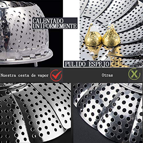 Accesorio de Cocina al Vapor de Acero Inoxidable, Cesta Vaporera Plegable con Patas Antideslizantes, Ollas Verduras Vaporeras para Alimentos, Paellas, Pescados, Frutas, Huevos