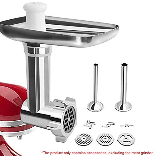 Accesorio para picadora de Carne, picadora de Carne, embutidora de Salchichas, Accesorios para batidoras de Soporte KitchenAid, Incluidas 2 Tubos de Relleno de Salchicha, 2 Cuchillas de moler