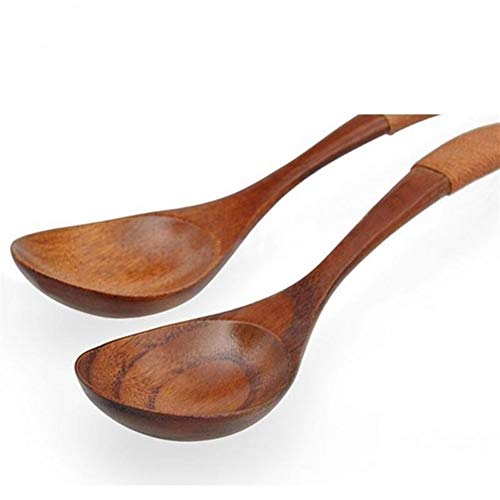 Accesorios Cuchara de Madera Laca China Vajilla Cuchara de Sopa de Madera Saludable Marrón + Mango de Color Caqui Regalo