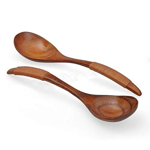 Accesorios Cuchara de Madera Laca China Vajilla Cuchara de Sopa de Madera Saludable Marrón + Mango de Color Caqui Regalo