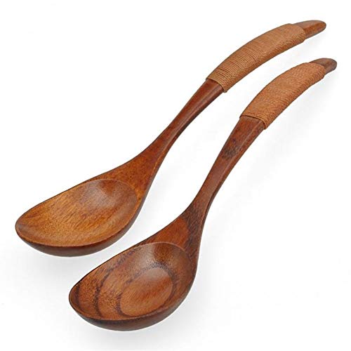 Accesorios Cuchara de Madera Laca China Vajilla Cuchara de Sopa de Madera Saludable Marrón + Mango de Color Caqui Regalo