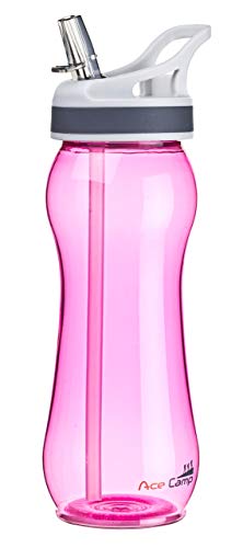 AceCamp TRITAN Botella de Agua | Botella de Agua a Prueba de Fugas sin BPA | Botella Deportiva Pajita I 550 ml I Pink I 15534