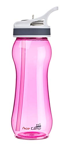 AceCamp TRITAN Botella de Agua | Botella de Agua a Prueba de Fugas sin BPA | Botella Deportiva Pajita I 550 ml I Pink I 15534