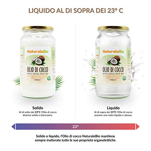 Aceite de Coco Ecológico Extra Virgen 1000 ml. Crudo y prensado en frío. 100% Orgánico, Puro y Natural. Aceite bio nativo no refinado. País de origen Sri Lanka. NaturaleBio