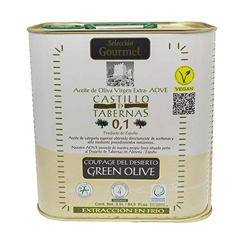 ACEITE DE OLIVA VIRGEN EXTRA CASTILLO DE TABERNAS GREEN OLIVE DEL DESIERTO SELECCIÓN GOURMET 2500ML. COSECHA PROPIA FAMILIAR PRIMERA EXTRACCION EN FRIO CAJA DE 4 UNIDADES