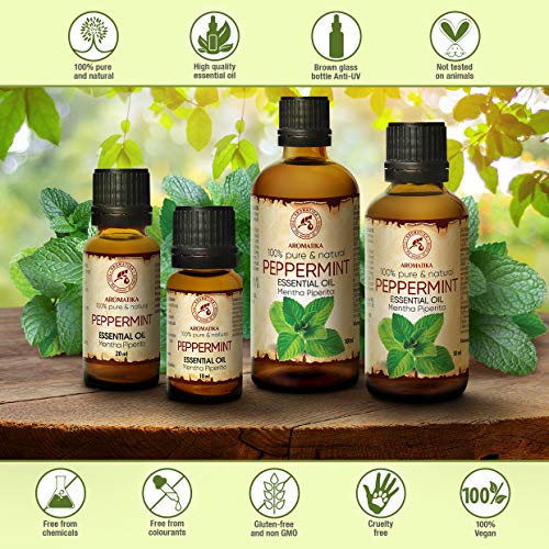 Aceite Esencial de Menta 100ml - Mentha Piperita - India - 100% Puro y Natural - Aceites Esenciales de Menta para Alivio del Estrés - Sauna - Relajación - Spa - Difusor Aromático - Lámpara de Aroma