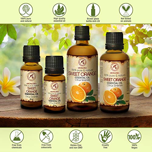 Aceite Esencial Naranja 100ml - 100% Puro y Natural - Efecto Contra la Celulitis - Fragancias para el Hogar - Mejor para la Belleza - Aromaterapia - Masaje - Baño - Difusor - Lámparas de Aroma