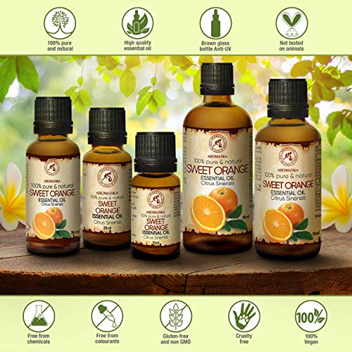 Aceite Esencial Naranja 30ml - 100% Puro y Natural - Efecto Contra la Celulitis - Fragancias para el Hogar - Mejor para la Belleza - Aromaterapia - Baño - Difusor - Lámparas de Aroma