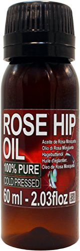 Aceite Rosa Mosqueta 100% Puro 60ml Origen Patagonia Chile - Envasado en UE, Primera Prensada en Frío, Virgen Extra -Color naranja brillante- Producción Manual + 100% Natural