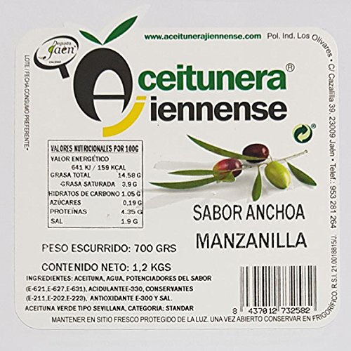 Aceituna Sabor Anchoa Manzanilla Aceitunera Jiennense 1.2Kg