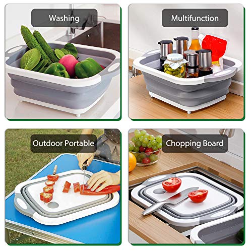 Acelane Tabla de cortar plegable con colador, lavabo, cesta de almacenamiento para lavar y escurrir alimentos, verduras, frutas, ensalada