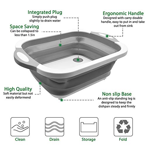 Acelane Tabla de cortar plegable con colador, lavabo, cesta de almacenamiento para lavar y escurrir alimentos, verduras, frutas, ensalada