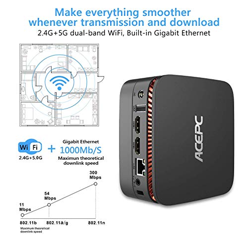 ACEPC AK1 Mini PC,6GB RAM + 120GB SSD,Intel Celeron J3455,Windows 10 (64 bits) Ordenador, Soporte mSATA/2.5 '' SSD/HDD/4K/2.4G+5G Band WiFi/Gigabit Ethernet/Bluetooth 4.2