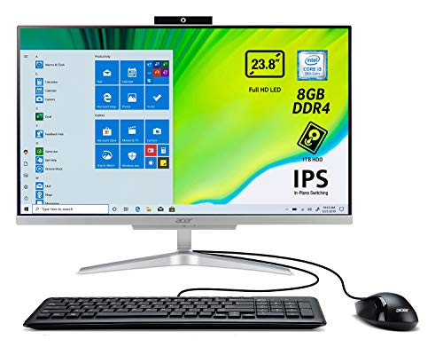 Acer Aspire C24-865 All in One con procesador Intel Core i3-8130U, RAM de 8 GB, 1000 GB HDD, Pantalla IPS FHD LED LCD, Tarjeta gráfica Intel UHD, Wireless LAN, Teclado y ratón USB, Windows 10 Home