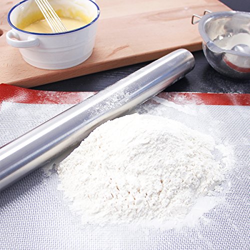 Acero inoxidable – acero inoxidable rodillo de madera Rolling Pin rodillo perfecto para Panadero 40 cm teigschaber