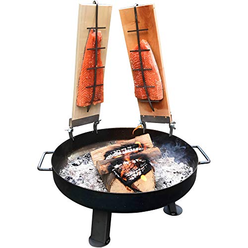 acerto 31791 1x Flammlachsbrett aus Birke * Ajuste continuo * Salmón hasta 15 kg | Original Flamm-Lachsbrett Salmonflammbrett for real fire salmon | Grillplanke tabla de ahumado con soporte para