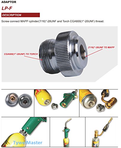 Adaptador CGA600 a 7/16"-28UNF, para antorcha de soldadura fuerte Antorcha de gas propano MAPP Quemador de soldadura de calentamiento