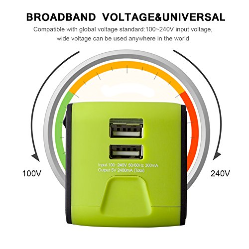 Adaptador de Viaje, Adaptador Enchufe Universal todo en uno Adaptador de Corriente Internacional con Dos USB cubre más de 150 Países Europa,Canadá,México ymás para Dispositivos Android y IOS- Milool