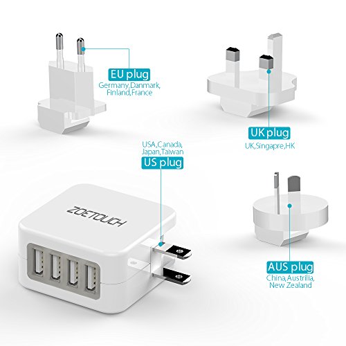 Adaptador Enchufe De Viaje Universal Enchufe Adaptador Internacional con 4 Puertos USB para US UK EU AUS Acerca De 150 Países para iPad, iPhone, Samsung Teléfonos Inteligentes (Blanco)