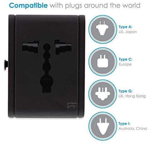 Adaptador Internacional de Viaje Cargador con Dos USB 2.1 A y Conectores universales de Pared para UK, US, AU, Europa y Asia y Fusible de Seguridad