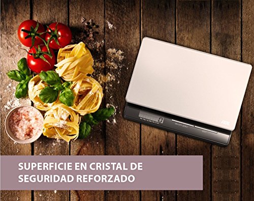 ADE Báscula digital de cocina Franzi KE1215, pantalla LCD, material-cristal de seguridad reforzado (Gris-Negro)